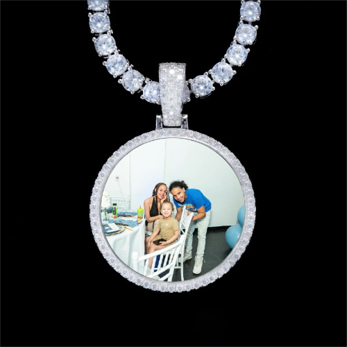 925S & VVS Moissanite 3D Circle Custom Picture Pendant