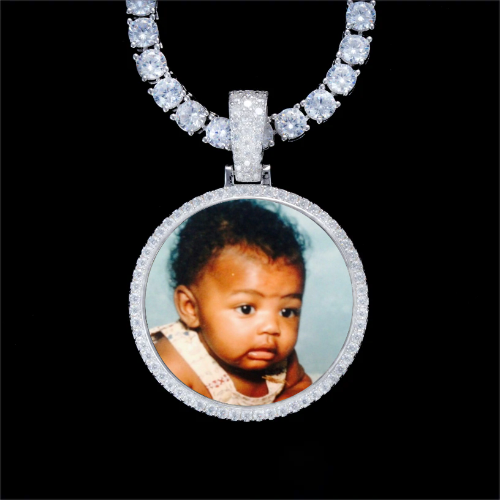 925S & VVS Moissanite 3D Circle Custom Picture Pendant