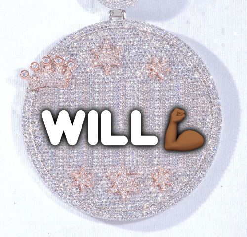 CUSTOM LETTER NECKLACE 3D BIG CROWN DISC