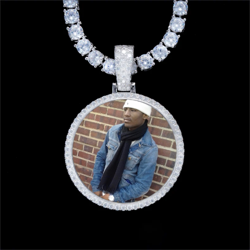 925S & VVS Moissanite 3D Circle Custom Picture Pendant