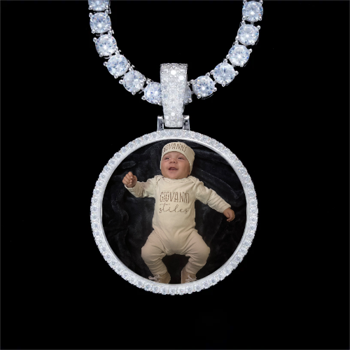 925S & VVS Moissanite 3D Circle Custom Picture Pendant