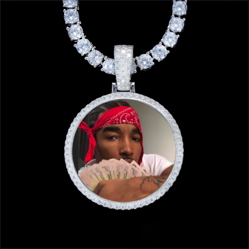 925S & VVS Moissanite 3D Circle Custom Picture Pendant