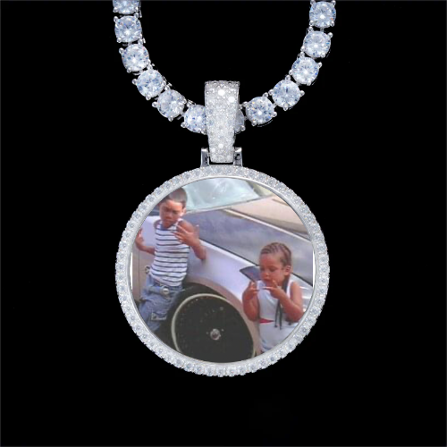 925S & VVS Moissanite 3D Circle Custom Picture Pendant