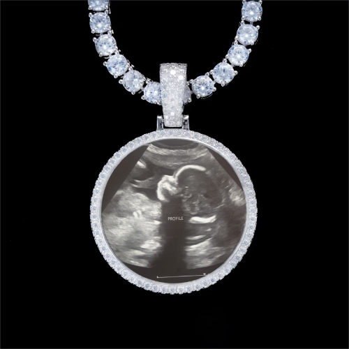925S & VVS Moissanite 3D Circle Custom Picture Pendant