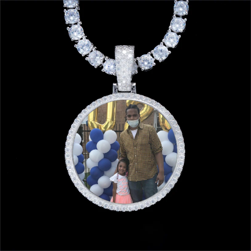 925S & VVS Moissanite 3D Circle Custom Picture Pendant