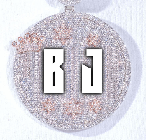 CUSTOM LETTER NECKLACE 3D BIG CROWN DISC