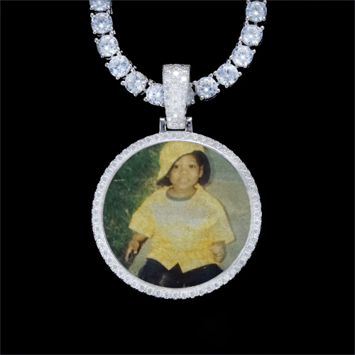 925S & VVS Moissanite 3D Circle Custom Picture Pendant