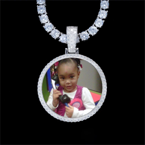 925S & VVS Moissanite 3D Circle Custom Picture Pendant