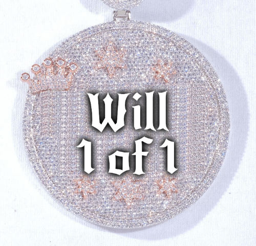 CUSTOM LETTER NECKLACE 3D BIG CROWN DISC