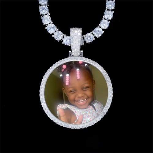 925S & VVS Moissanite 3D Circle Custom Picture Pendant