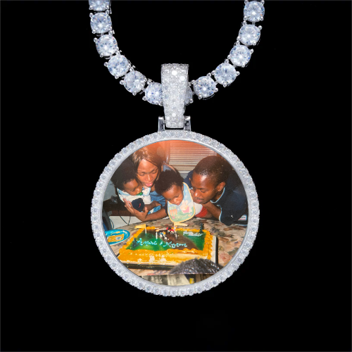 925S & VVS Moissanite 3D Circle Custom Picture Pendant