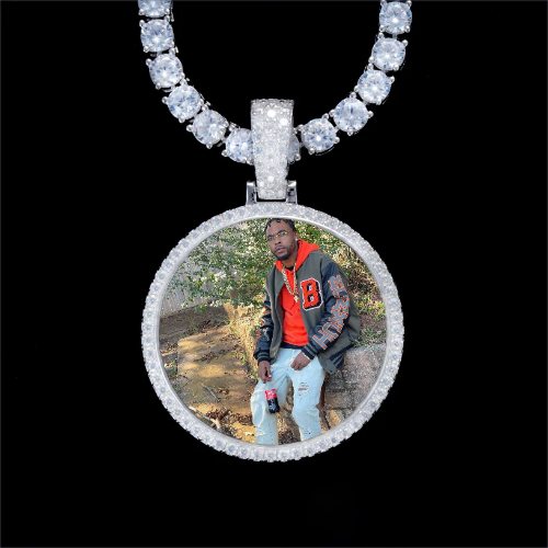 925S & VVS Moissanite 3D Circle Custom Picture Pendant