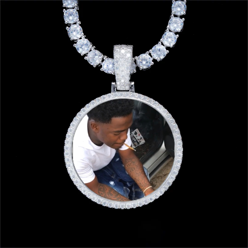 925S & VVS Moissanite 3D Circle Custom Picture Pendant