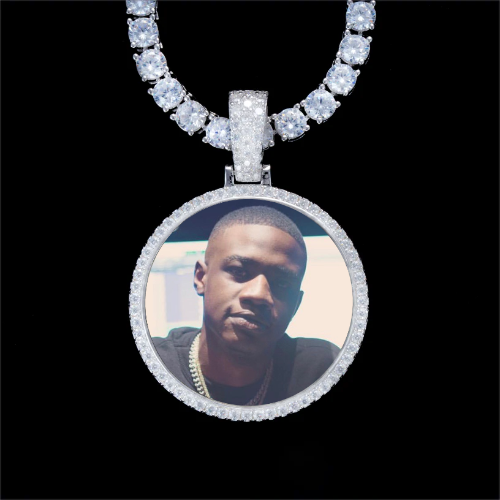 925S & VVS Moissanite 3D Circle Custom Picture Pendant