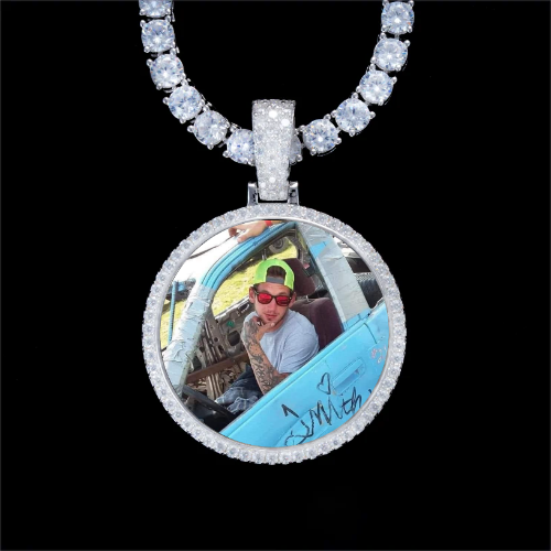 925S & VVS Moissanite 3D Circle Custom Picture Pendant