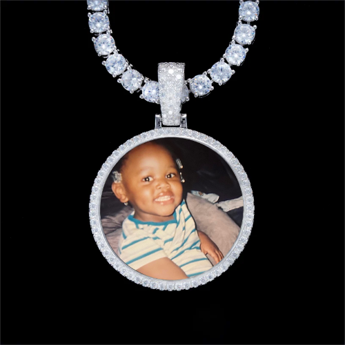 925S & VVS Moissanite 3D Circle Custom Picture Pendant