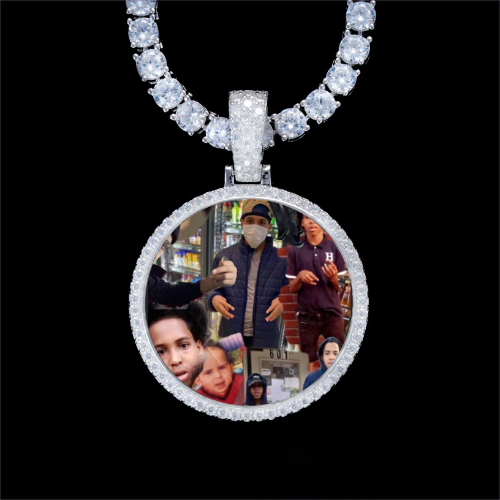 925S & VVS Moissanite 3D Circle Custom Picture Pendant