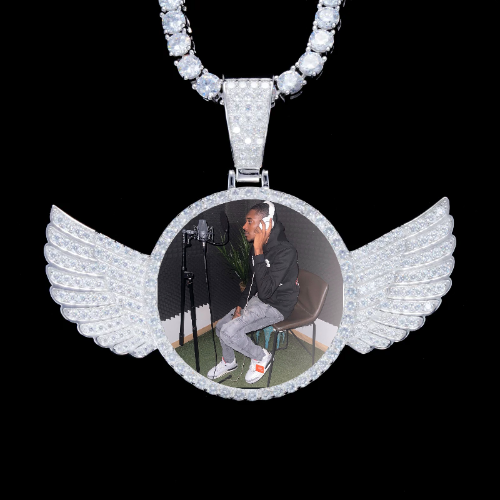925S & VVS Moissanite 3D Wing Custom Picture Pendant