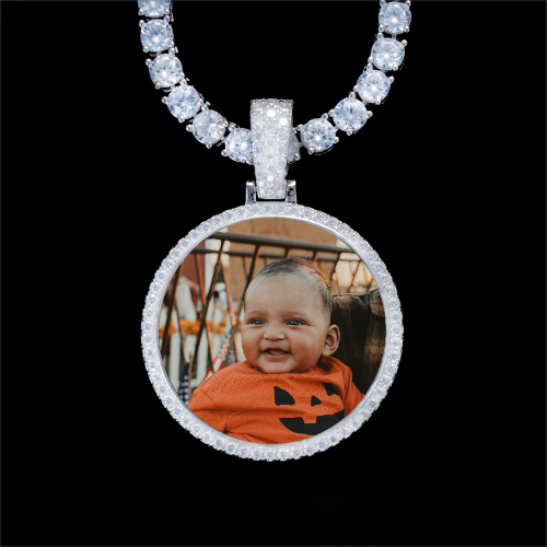 925S & VVS Moissanite 3D Circle Custom Picture Pendant