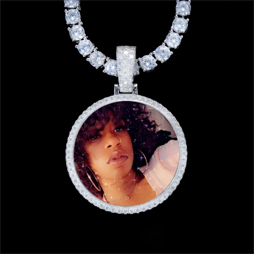 925S & VVS Moissanite 3D Circle Custom Picture Pendant