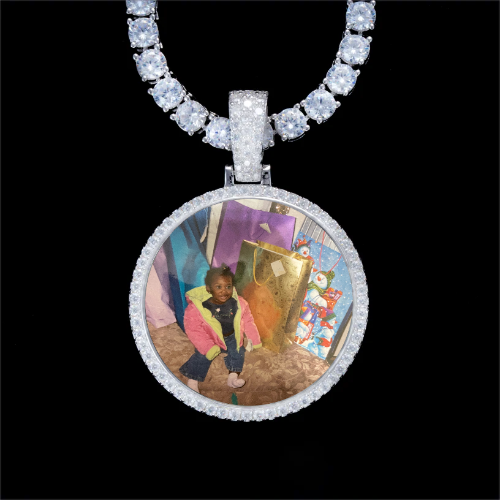 925S & VVS Moissanite 3D Circle Custom Picture Pendant