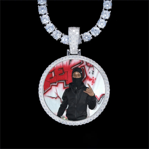 925S & VVS Moissanite 3D Circle Custom Picture Pendant