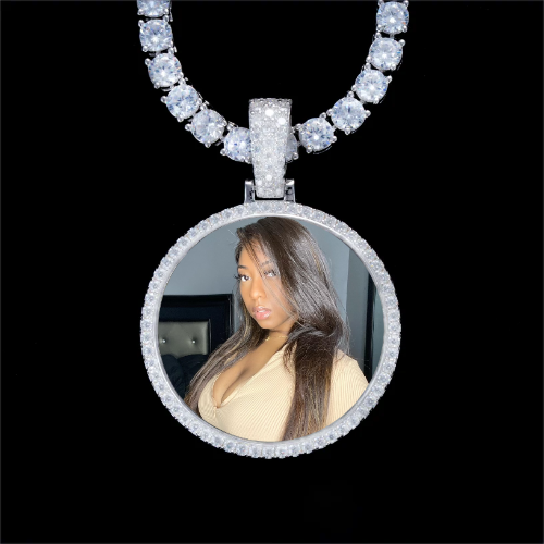 925S & VVS Moissanite 3D Circle Custom Picture Pendant