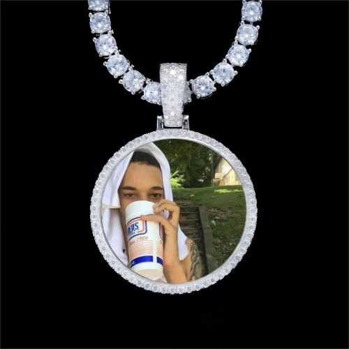 925S & VVS Moissanite 3D Circle Custom Picture Pendant