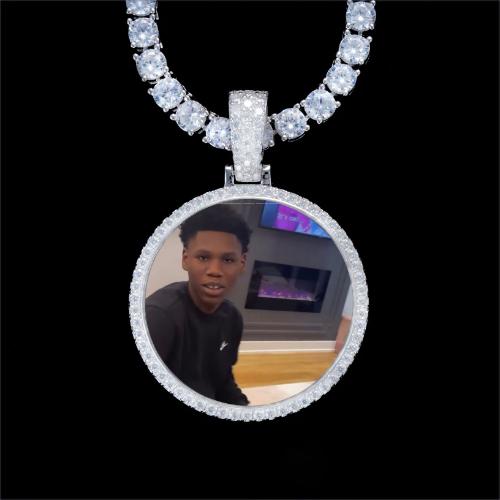 925S & VVS Moissanite 3D Circle Custom Picture Pendant