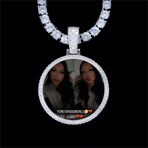 925S & VVS Moissanite 3D Circle Custom Picture Pendant