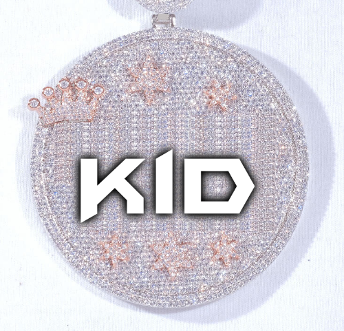 CUSTOM LETTER NECKLACE 3D BIG CROWN DISC