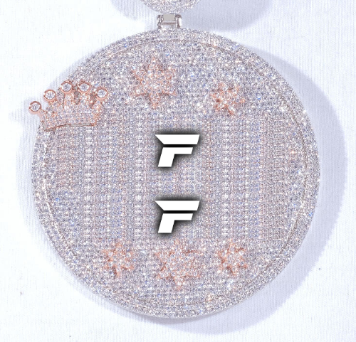 CUSTOM LETTER NECKLACE 3D BIG CROWN DISC