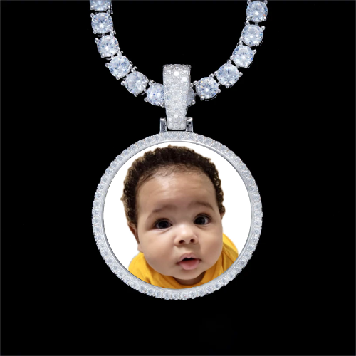 925S & VVS Moissanite 3D Circle Custom Picture Pendant