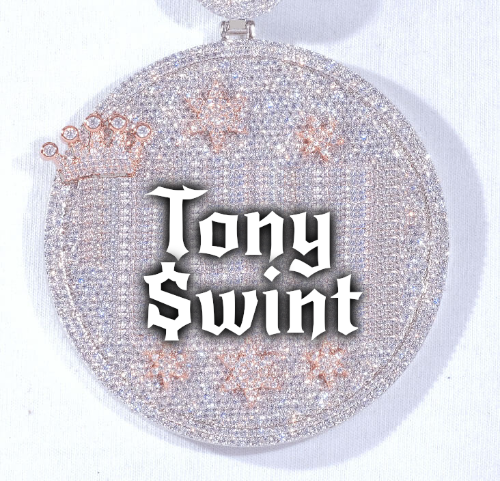 CUSTOM LETTER NECKLACE 3D BIG CROWN DISC