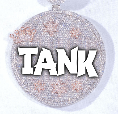CUSTOM LETTER NECKLACE 3D BIG CROWN DISC