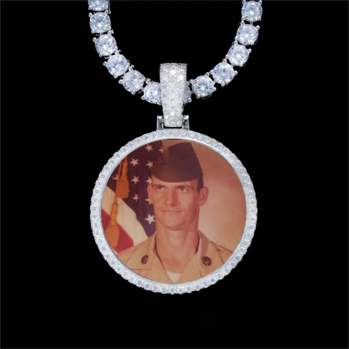 925S & VVS Moissanite 3D Circle Custom Picture Pendant