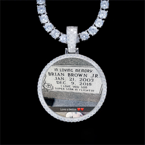 925S & VVS Moissanite 3D Circle Custom Picture Pendant