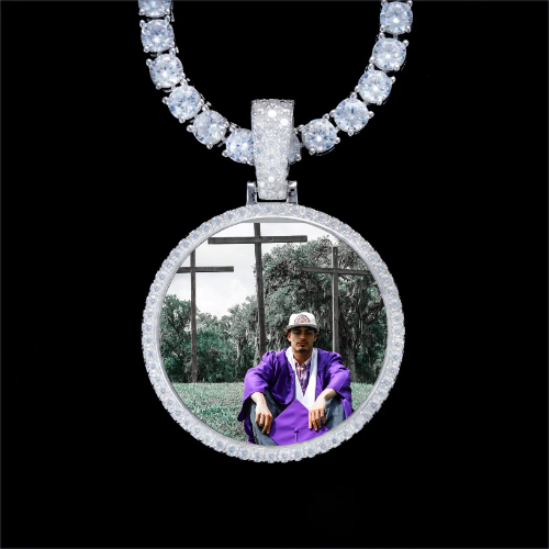 925S & VVS Moissanite 3D Circle Custom Picture Pendant