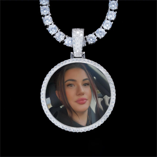 925S & VVS Moissanite 3D Circle Custom Picture Pendant