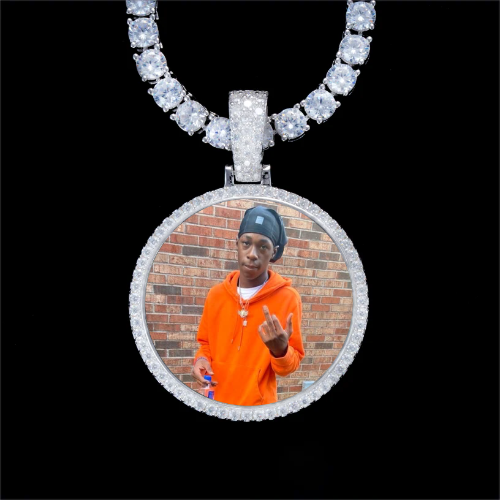 925S & VVS Moissanite 3D Circle Custom Picture Pendant