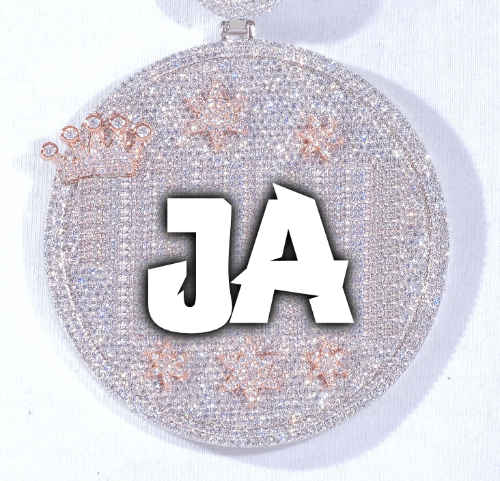 CUSTOM LETTER NECKLACE 3D BIG CROWN DISC