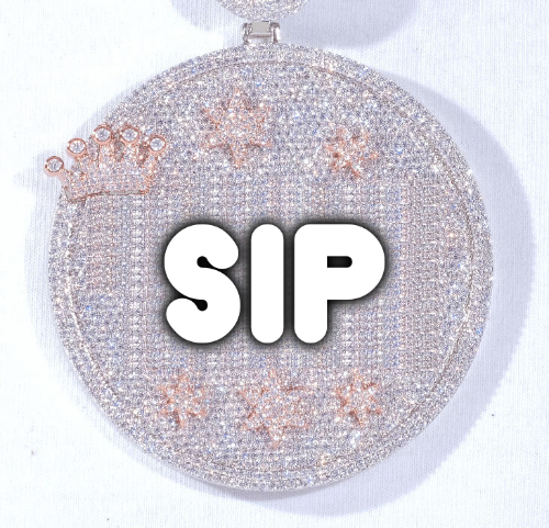 CUSTOM LETTER NECKLACE 3D BIG CROWN DISC