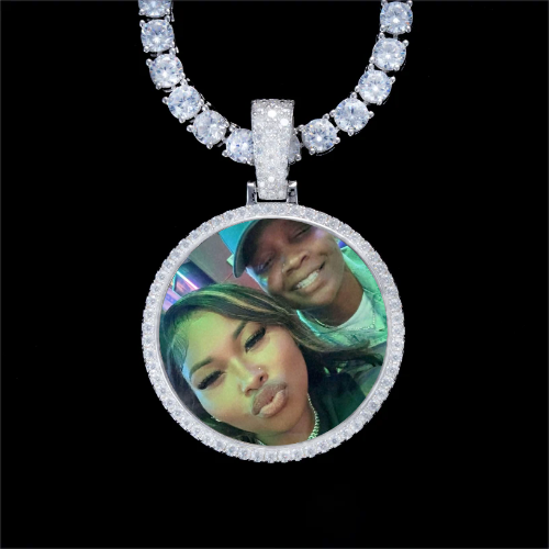 925S & VVS Moissanite 3D Circle Custom Picture Pendant