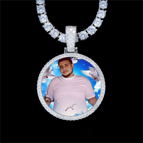 925S & VVS Moissanite 3D Circle Custom Picture Pendant