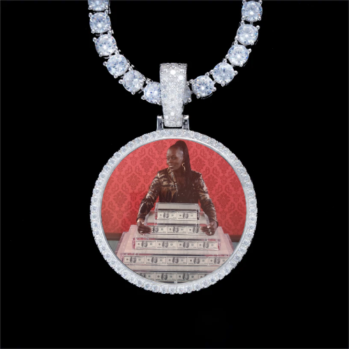 925S & VVS Moissanite 3D Circle Custom Picture Pendant