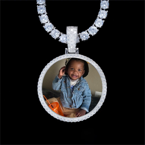 925S & VVS Moissanite 3D Circle Custom Picture Pendant