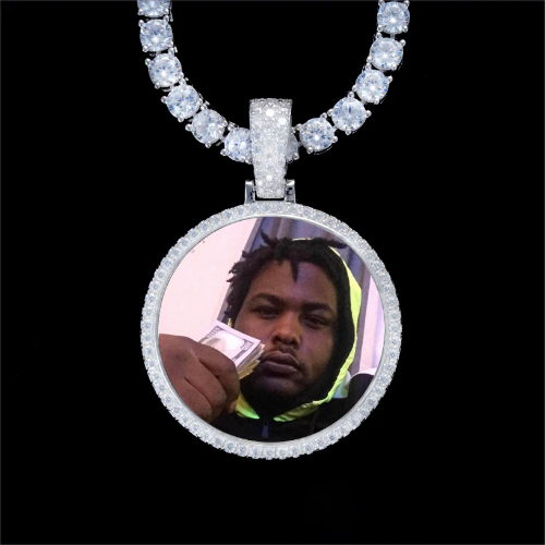 925S & VVS Moissanite 3D Circle Custom Picture Pendant