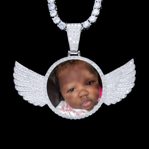 925S & VVS Moissanite 3D Wing Custom Picture Pendant