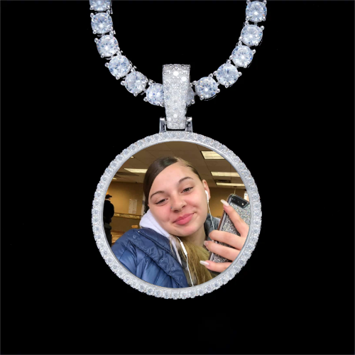 925S & VVS Moissanite 3D Circle Custom Picture Pendant