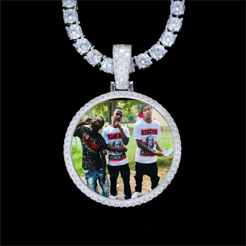 925S & VVS Moissanite 3D Circle Custom Picture Pendant